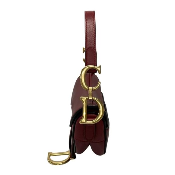 Christian Dior Handbag Saddle Bag Red Leather Gold Hw - Picture 4 of 15
